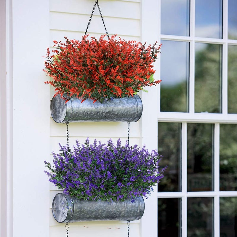 ArtBloom 8 Bundles Outdoor Artificial Lavender Fake Flowers UV Resistant Shrubs, Faux Plastic Greenery for Indoor Outside Hanging Plants Garden Porch Window Box Wedding Farmhouse Decor (Orange Red) - Image 2